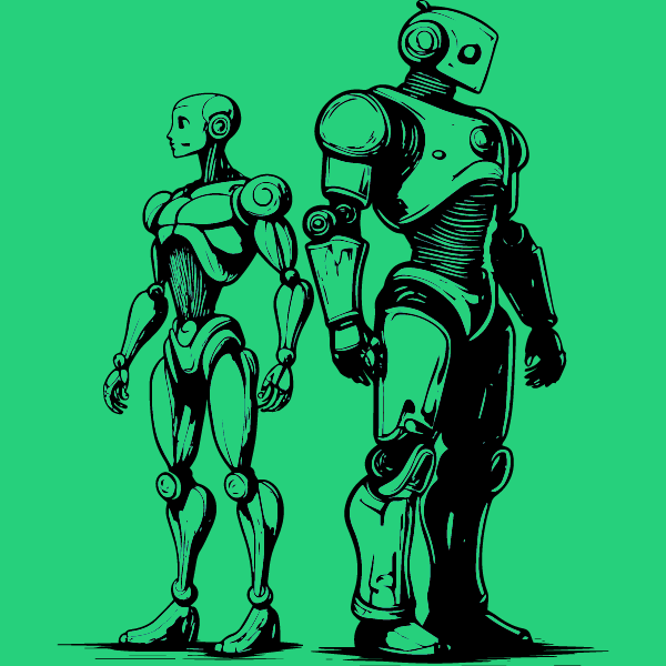 Icone représentant deux formes d'IA : deux robots.