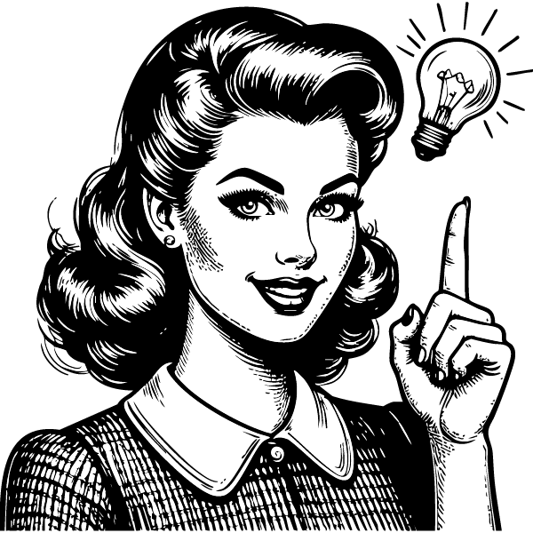 Icone d'une femme qui a une id&eacute;e. L'id&eacute;e est repr&eacute;sent&eacute;e par une ampoule.
