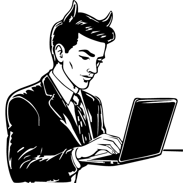 désinformation gris Icone de la désinformation. Un homme avec des cornes de diable partage une fausse information.