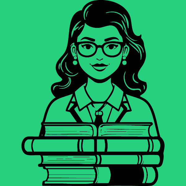Icone d'une femme avec plusieurs livres devant elle