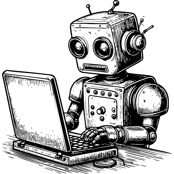 Icone d'un robot malveillant utilisant un ordinateur.