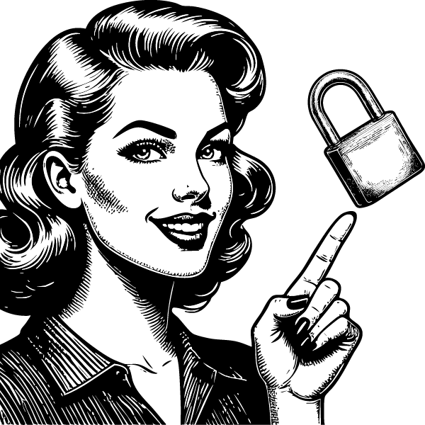 Femme pointant un cadenas.